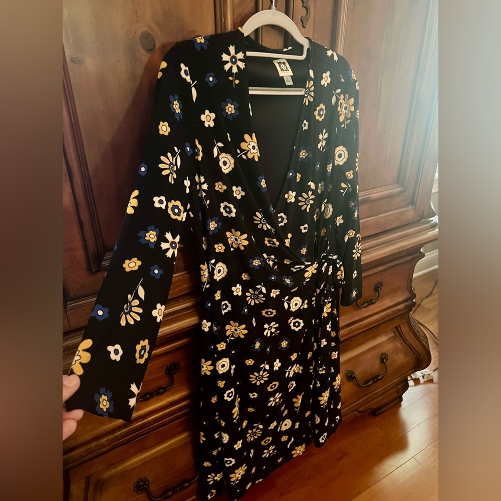 Floral Wrap Dress - Black and Yellow